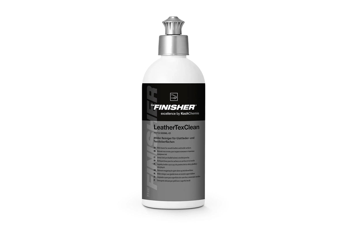 德國The Finisher LeatherTexClean皮革紡織清潔劑,香港現貨發售。本品為中性溫和配方,專為清潔表面染色平滑皮革與紡織物設計,能輕鬆去除灰塵、汗水與輕微油漬,絕不傷害皮革或紡織纖維,確保材質的柔軟性與透氣性不受影響。泡沫型設計配合泡沫噴瓶可獲得最佳清潔效果,沿縫線方向清潔能深入紋理,帶走頑固污垢。清潔後建議配合LeatherLock等皮革護理產品進行後續保養。香港夏季炎熱潮濕,皮革座椅易沾汗水,本品能有效應對。Project-Auto香港汽車用品網店,滿HK$168免運費。
