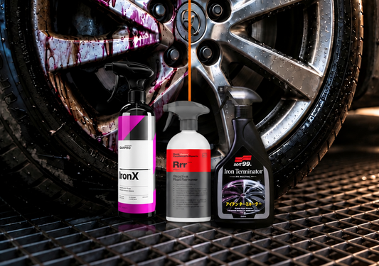 Soft99 鐵粉終結者  500ml 日本製鋁鈴去鐵粉劑 pH 中性配方 香港現貨發售 CarPro IronX  pH 中性配方適用車漆玻璃輪圈，變紫紅色顯示鐵粉溶解效果，香港車主專業選擇。  Koch-Chemie RRR  Koch-Chemie Reactive Rust Remover RRR 500ml 中性鐵粉去除劑