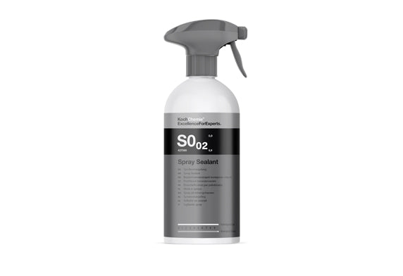 德國Koch-Chemie S0.02噴霧密封劑，香港現貨發售。本品為高效噴霧式密封劑，光澤度評價高達9.9/10。能快速輕鬆實現高光澤表面，賦予車漆柔滑觸感與顯著的色彩深度。密封成分創造完美水珠效果，水與污垢難以附著。施工簡單：清潔乾燥漆面後，每部件噴灑1-2次，短暫揮發後以乾淨微纖維布擦拭即可。特別適合作為陶瓷鍍膜維護頂層，延續保護性能。500ml容量，約可覆蓋10-15平方米。香港潮濕多雨，本產品能有效提升車漆保護與視覺效果。Project-Auto香港汽車用品網店，滿HK$168免運費。