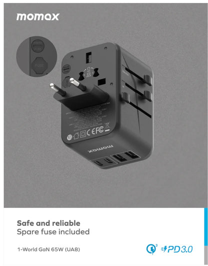 MOMAX 旅行萬用轉換插蘇 USB USB-C 快速充電