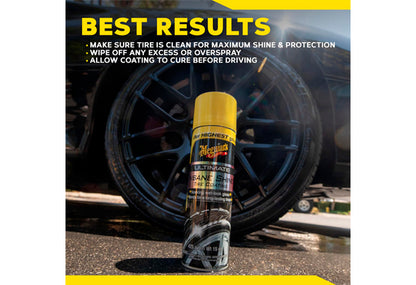 美光 Meguiars 極品輪呔輪胎鍍膜 輪胎鍍膜 輪胎光澤劑 輪胎亮光劑 輪胎護理 輪胎保養 輪胎美容 輪胎上光 Insane Shine Hot Shine G13815 最高光澤輪胎鍍膜 極致光澤 濕亮光澤 鏡面光澤 濕潤外觀 剛澆水般濕潤 深邃黑色 深黑色光澤 持久光澤 光澤維持數週 氣霧罐 噴霧式 免擦拭 噴後即走 噴後即乾 快速施工 施工簡單 操作簡便 425ml 15oz 美國製造 美國原裝 合成聚合物配方 先進樹脂技術 防水聚合物