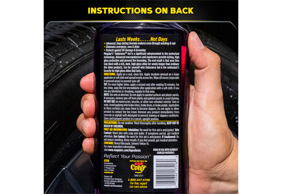 Meguiar's Endurance High Gloss Tire Protectant 美光 輪呔特光亮持久保護液 輪胎上光 輪呔保護 Endurance 持久保護液 高光澤 深邃光澤 自然光澤 濕亮光澤 恢復輪胎光澤 恢復自然光澤 防止老化 防止龜裂 預防老化 預防龜裂 抗UV 紫外線防護 防止變啡 防止變黃