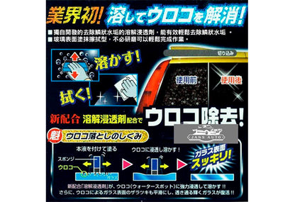 ProStaff玻璃水垢溶解套裝，採用業界首創的「溶解」原理，透過獨特研發的「溶解滲透劑」滲透到玻璃表面水垢的凹凸縫隙中，使頑固沙印與礦物沉積從根本上被分解，讓玻璃表面恢復平滑透亮。不同於傳統研磨型清潔劑，本品無需用力擦拭，只需塗抹並輕輕擦拭即可獲得驚人效果，不傷玻璃表面。套裝附專用托盤與海綿塗抹器。香港潮濕多雨，長期露天停放的車輛玻璃極易形成難以清除的水垢與沙印，本品能有效解決此困擾，特別適合年份較老、露天停車或受工業區煙霧影響的車輛。使用前建議先清除玻璃油膜與舊塗層，確保玻璃乾淨無塵後施工，效果更佳。Project-Auto香港現貨。