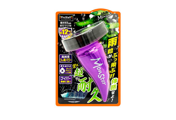 日本ProStaff怪物級別超耐久防水塗層（RAIN MONSTER STRIKER, A-84），香港現貨發售。本品採用高純度氟素改性矽樹脂配方，能在玻璃表面形成堅固耐用的撥水膜層，超強撥水效果可維持約12個月。新型六角形塗布墊設計可快速均勻塗抹大面積玻璃，同時輕鬆處理邊角與隙縫。180ml大容量，約可施工36片擋風玻璃。香港雨季與颱風季節頻繁，本產品能確保長時間行車視野清晰安全。Project-Auto香港汽車用品網店，滿HK$168免運費。