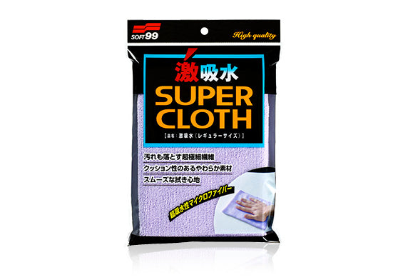 日本Soft99激吸水纖維毛巾，香港現貨發售。這款毛巾採用創新的三角狀超極細纖維（細度約為頭髮的百分之一）編織加工製成，纖維內部含有無數微細空隙，能夠透過毛細血管現象產生驚異的吸水功效，讓您在大幅縮短洗車後擦拭時間的同時，也能輕鬆去除車身殘留的灰塵與污垢。毛巾尺寸為30x50cm，輕巧便利，無論是用於快速吸乾車身水滴、清潔擋風玻璃與車窗，或是擦拭車廂內籠，都能發揮卓越表現。產品為乾濕兩用設計，使用時只需將毛巾鋪開在需要擦拭的部位，握緊兩端輕輕抽開即可有效吸收水分，且過程中請持續擰乾以維持最佳吸水效果。使用後以中性洗劑清洗並乾燥，即可反覆利用，環保又經濟。Project-Auto香港汽車用品網店，滿HK$168免運費，是您愛車清潔養護的實用夥伴。