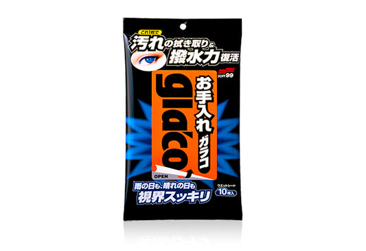 日本Soft99雨敵撥水型魔術布，香港現貨發售。這款高效清潔布使用方法簡單方便，只需輕輕擦拭，就可去除玻璃表面污垢，並同時實現驅水功效，保障行駛安全與全天候視野良好。如將本品使用在經過玻璃鍍膜處理的車窗上，會讓驅水效果減弱的膜層重新恢復其效果，延長鍍膜壽命。10片裝，適用於擋風玻璃、車窗及未經特殊處理的後視鏡。本品也可用於車內清潔，擦拭儀表板時可依污垢程度局部適當用力。使用時取出一張折疊成方便擦拭的大小，擦拭過程中盡量保持濕巾清潔。如有污垢明顯的地方請適當加力擦拭；若車窗出現白霧或痕跡，請換新濕巾完成擦拭。根據SOFT99官方說明，本品不適用於防眩光等特殊處理玻璃及塗裝表面。Project-Auto香港汽車用品網店，滿HK$168免運費。