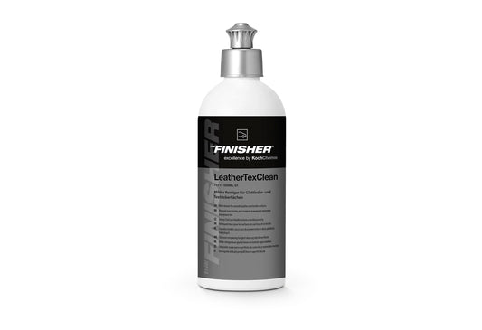 德國The Finisher LeatherTexClean皮革紡織清潔劑，香港現貨發售。本品為中性溫和配方，專為清潔表面染色平滑皮革與紡織物設計，能輕鬆去除灰塵、汗水與輕微油漬，絕不傷害皮革或紡織纖維，確保材質的柔軟性與透氣性不受影響。泡沫型設計配合泡沫噴瓶可獲得最佳清潔效果，沿縫線方向清潔能深入紋理，帶走頑固污垢。清潔後建議配合LeatherLock等皮革護理產品進行後續保養。香港夏季炎熱潮濕，皮革座椅易沾汗水，本品能有效應對。Project-Auto香港汽車用品網店，滿HK$168免運費。