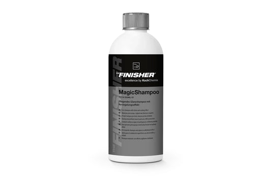 德國The Finisher MagicShampoo疏水性洗車液，香港現貨發售。本品為專為溫和且高效清潔汽車漆面設計的洗車液，pH中性配方能產生豐富且細緻的泡沫，有效包裹並帶走灰塵與污垢，同時溫和保護車漆表面的蠟層或鍍膜。添加疏水性成分，在清潔過程中於漆面形成抗水保護層，使沖洗時水分更快滑落，顯著縮短乾燥時間，減少水漬殘留，特別適合香港潮濕多雨的氣候環境。建議稀釋比例為1:100至1:200。Project-Auto香港汽車用品網店，滿HK$168免運費。